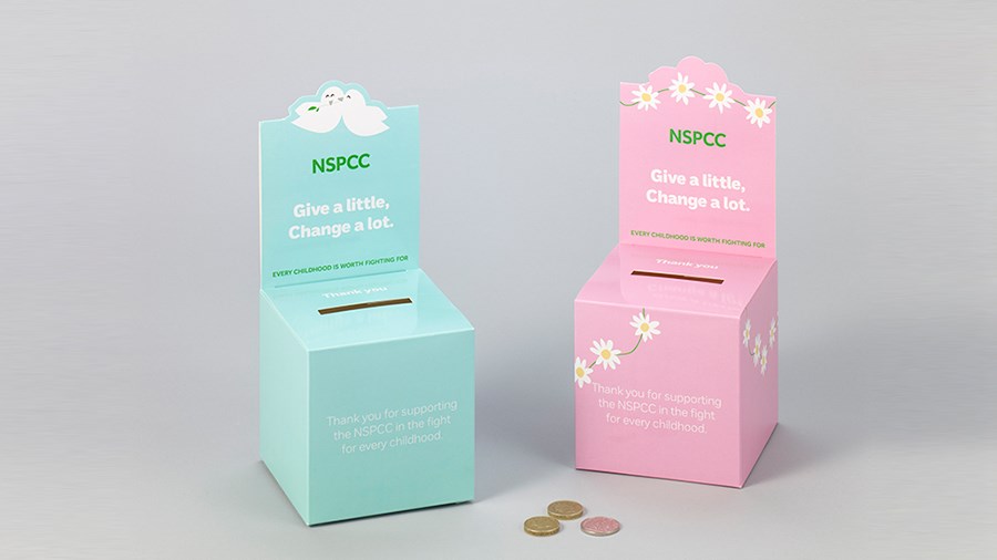 Blue and pink donation boxes