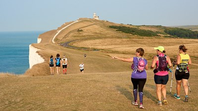 Trekkers walking along the south coast