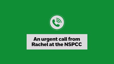 Coronavirus (COVID-19) appeal - green icon of a phone and text reading 'Urgent call from Rachel'