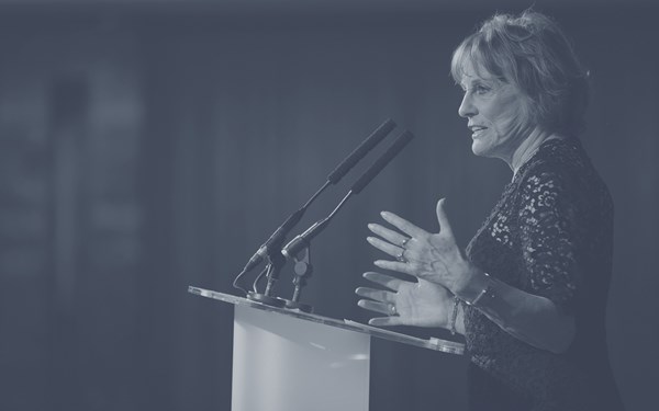 Dame Esther Rantzen speaking at the White Hat Ball.
