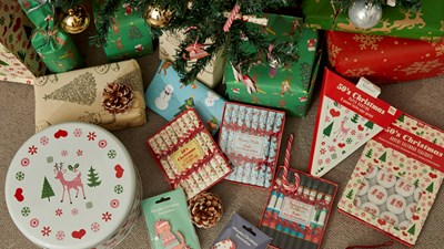 A selection of presents underneath a Christmas tree.