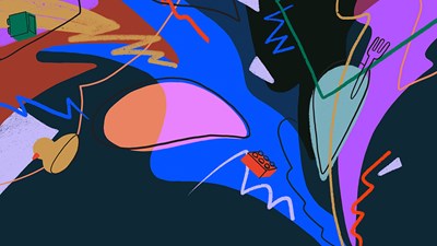 An abstract illustration representing tantrums with large splashes of colour, squiggly lines and angular lines