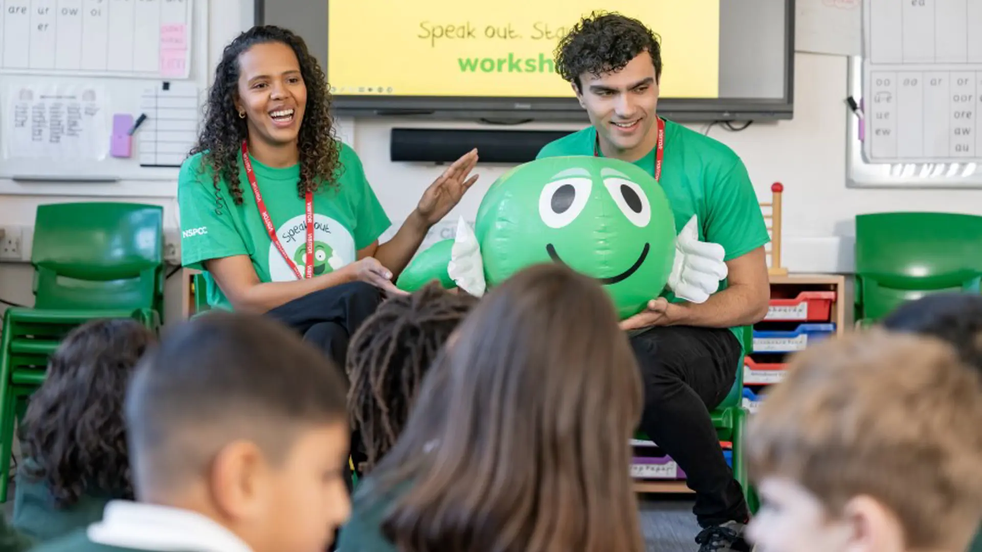 Photograph of volunteers in a school.