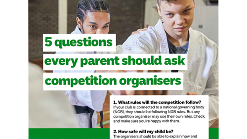 Part of a poster titled '5 questions every parent should ask competition organisers'