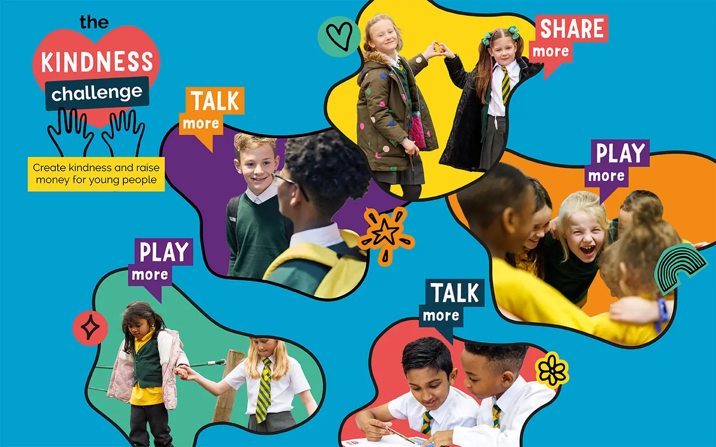 Children and young people talking, playing and sharing with each other.
