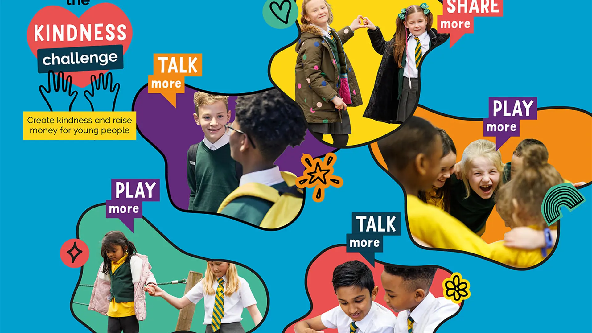 Children and young people talking, playing and sharing with each other.