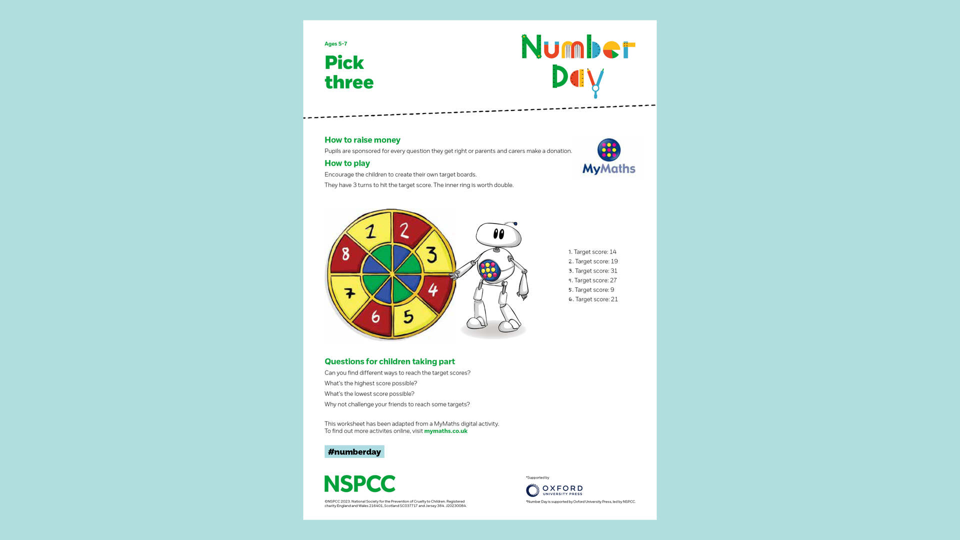 20230084 NSPCC Number Day 2024 Pick Three Worksheet 5 7 CM AW