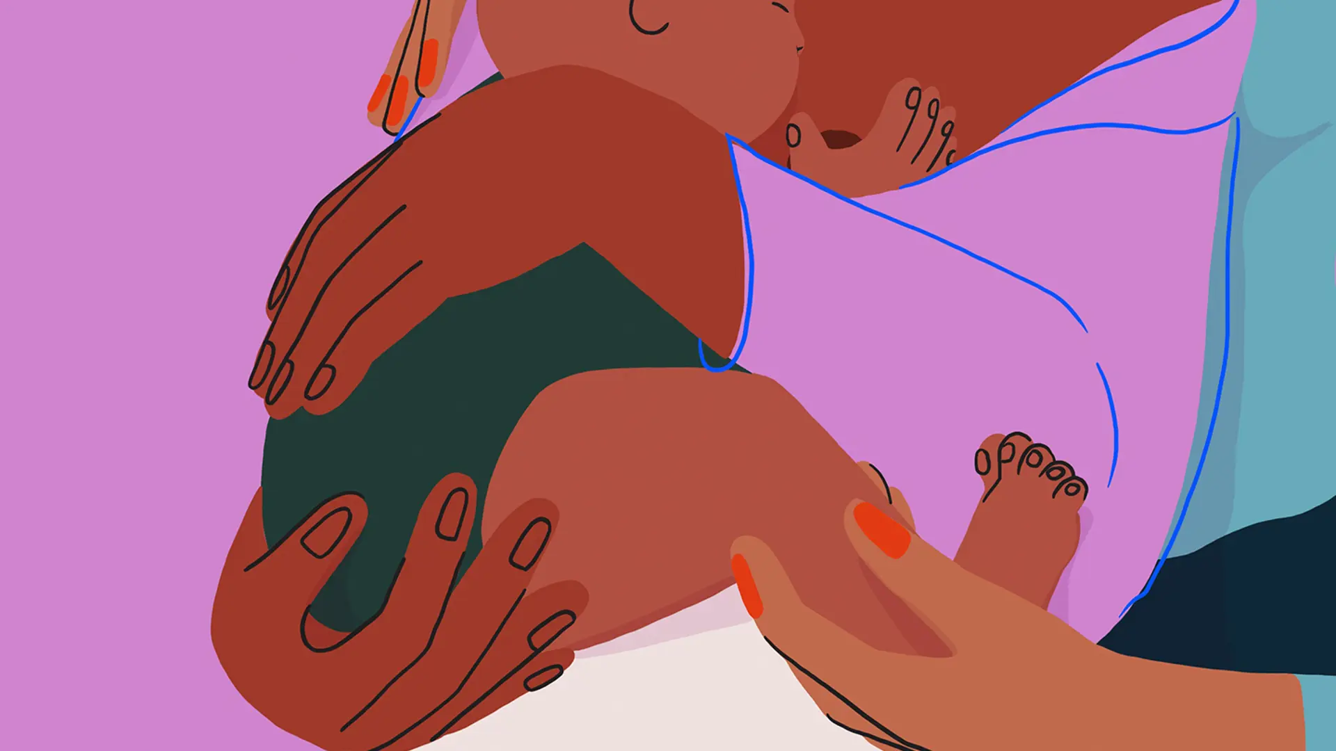 Illustration showing a parent holding their feeding baby