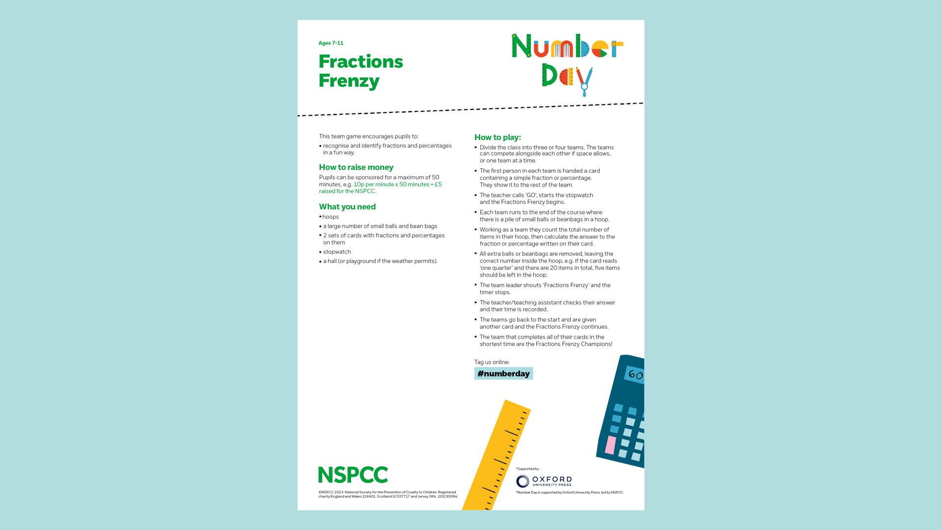 20230084 NSPCC Number Day 2024 Fractions Frenzy Worksheet 7 11 CM AW
