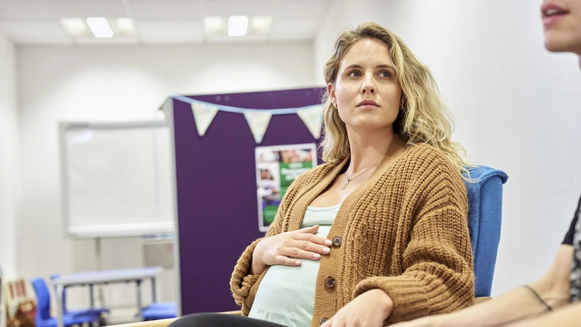 Photograph of someone attending a Pregnancy in Mind session.