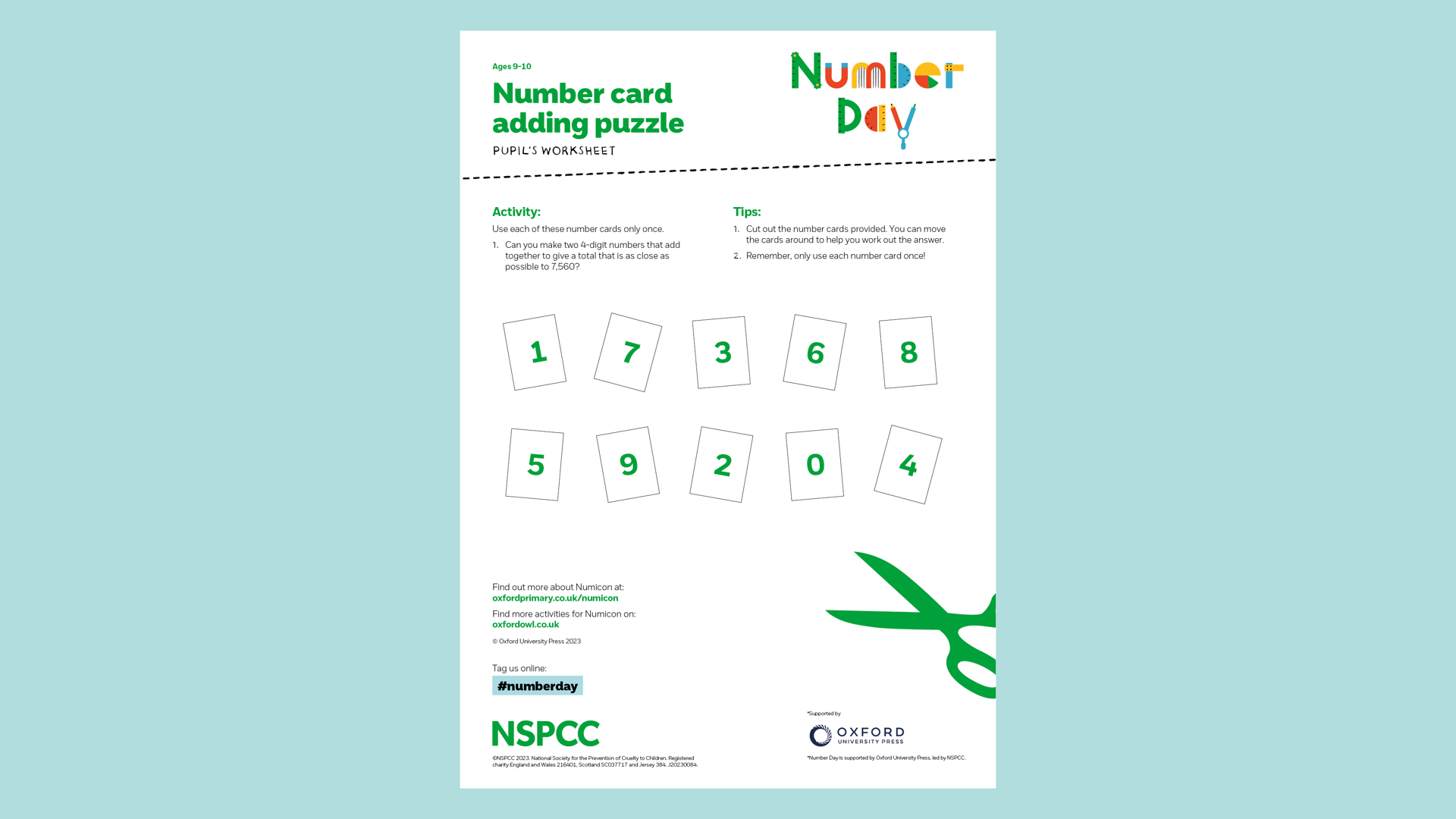20230084 NSPCC Number Day 2024 Number Card Puzzle 9 10 CM AW