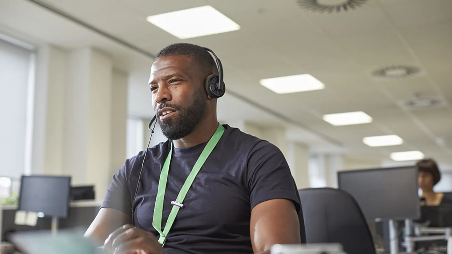 Childline counsellor on a call.