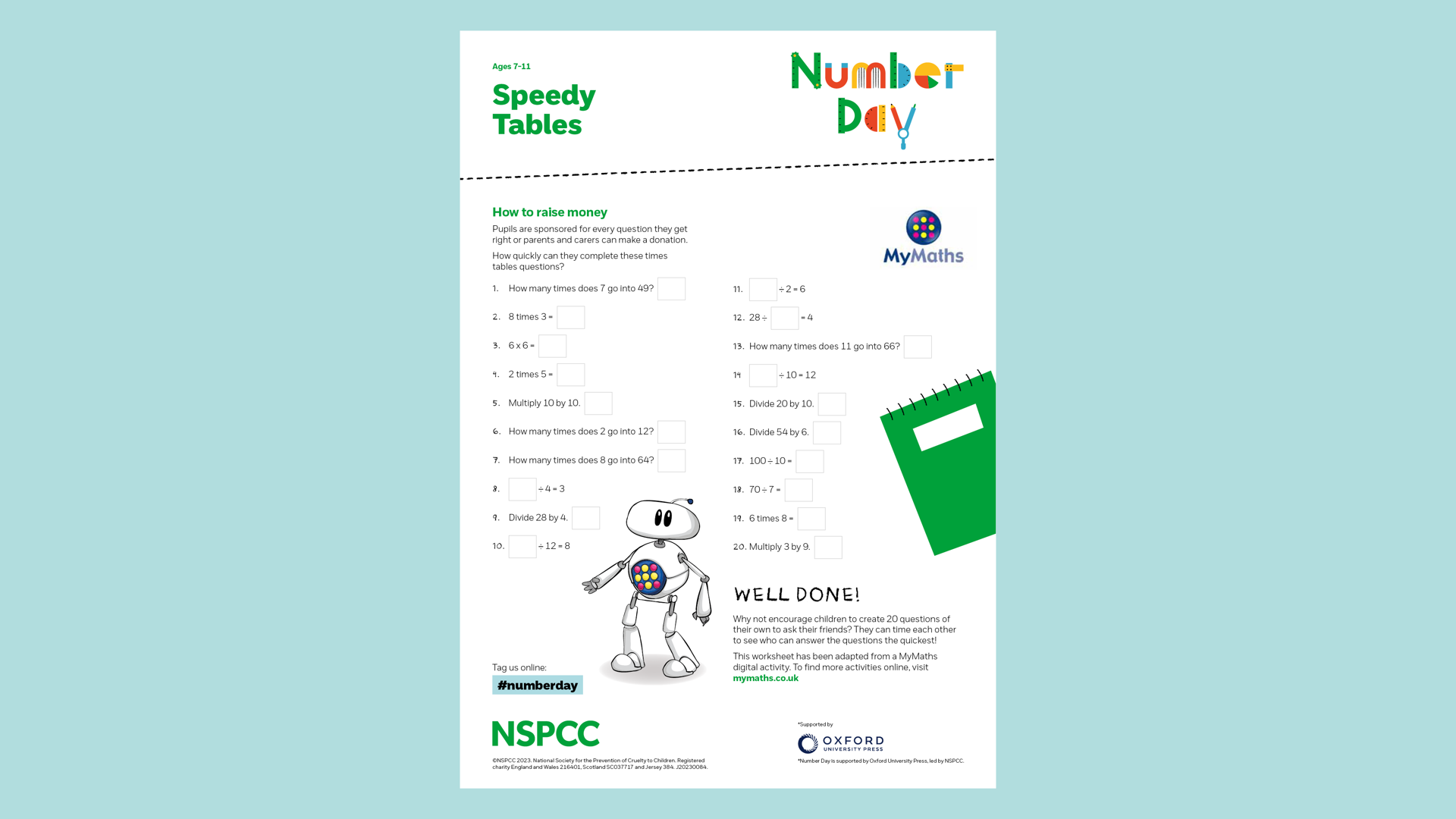 20230084 Nspccnumber Day 2024 Speedy Tables Worksheet 7 11 CM AW